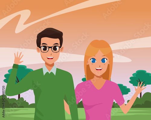 Young couple smiling and greeting