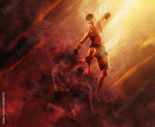 Canvas Print MMA boxers fighters fight in fights without rules