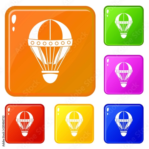 Vintage hot air balloon icons set collection vector 6 color isolated on white background