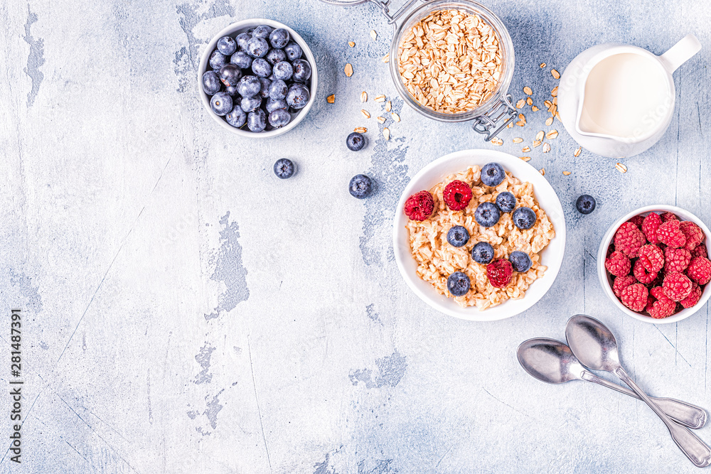 Breakfast, oatmeal with berries. Breakfast, oatmeal with berries.
