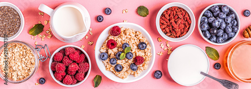 Breakfast, oatmeal with berries. © tbralnina