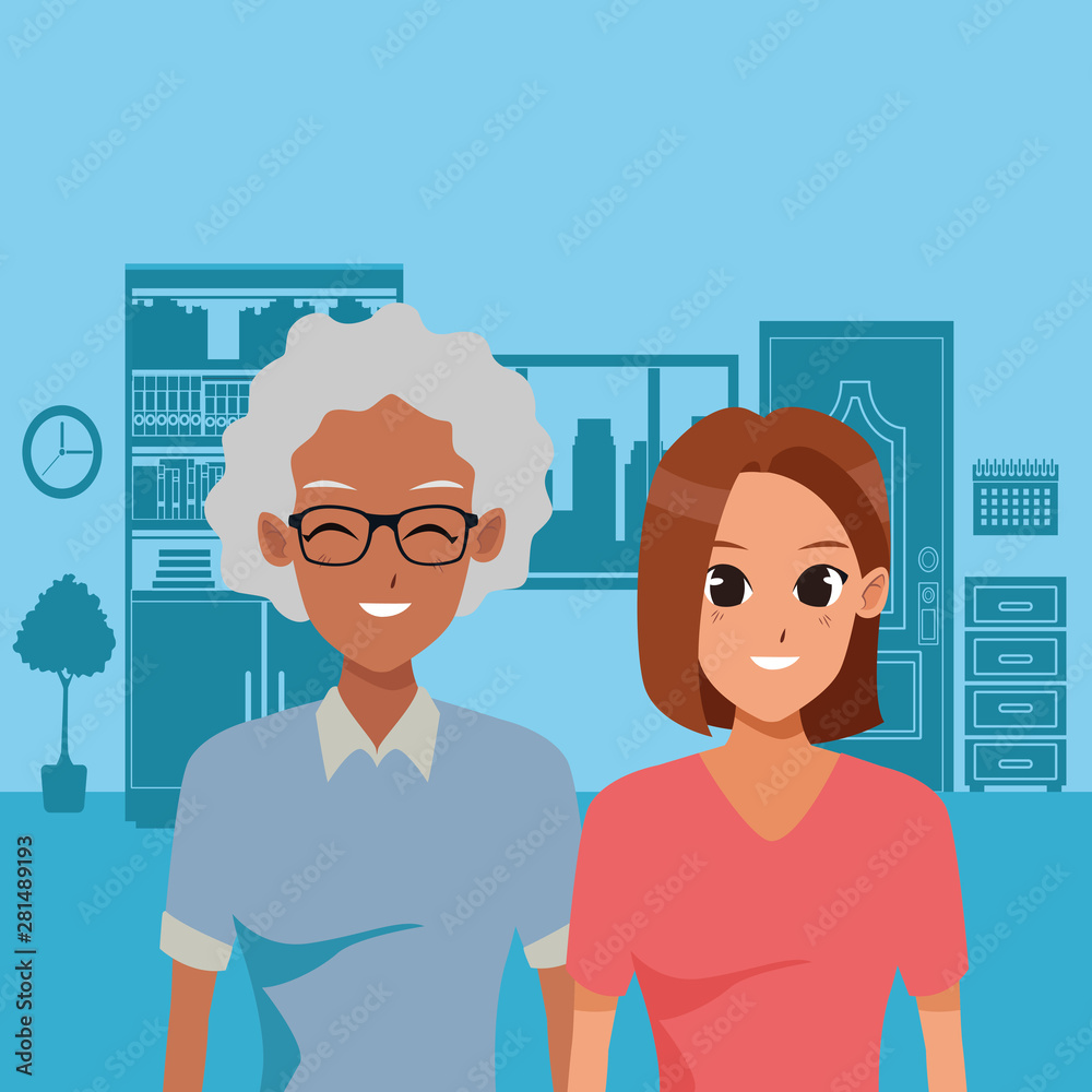 Fototapeta premium Family adult daughter taking care of old mother