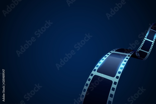 Film strip roll frame cinema with place for text. Vector cinema festival poster, banner or flyer background. Art design reel cinema filmstrip template.Movie time and entertainment concept. EPS 10.