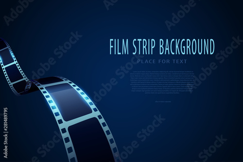 Film festival poster. Movie theater reel and film strip. Template for movie banner or poster in blue colors. Movie time and entertainment concept for your design. Modern 3D isometric style