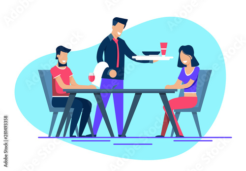 Smiling Man and Woman on Dating at Restaurant