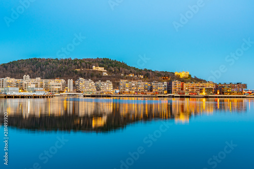 Photography Night view of skyline of the port of oslo, Norway