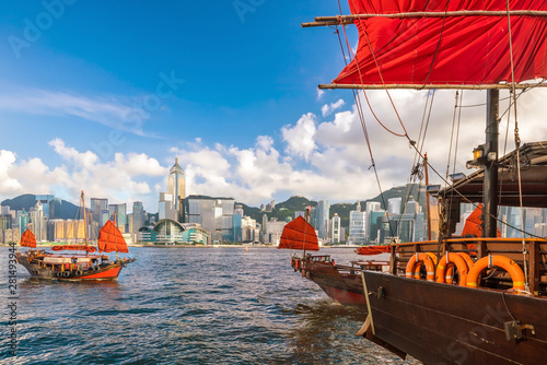 Canvas Print Victoria Harbour Hong Kong  with vintage ship