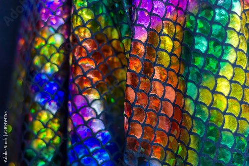 Detail of a multicolored sequin fabric. Saara, Rio de Janeiro, Brazil. 2019 photo