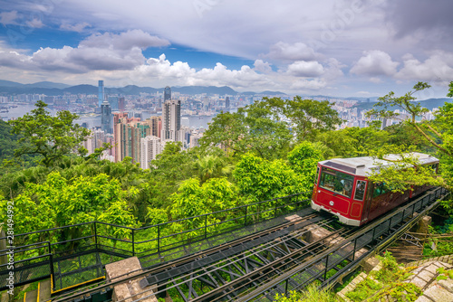 Wall Mural Victoria Peak Tram and Hong Kong city skyline in China