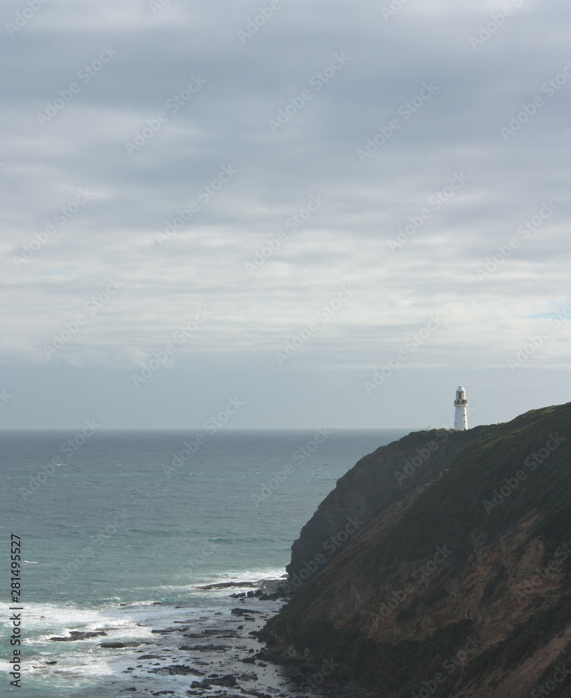 The Cape Otway Lighthouse on the cliffs at the Great Ocean Road in Australia