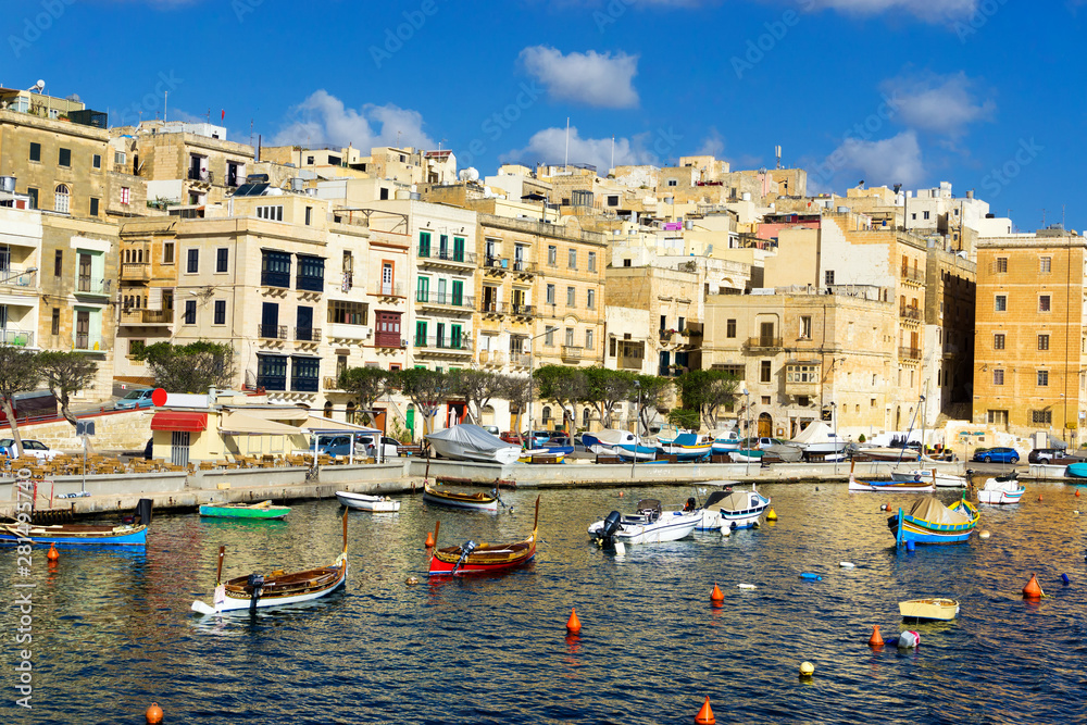 Waterfront with Boats in Cospiscua, Malta