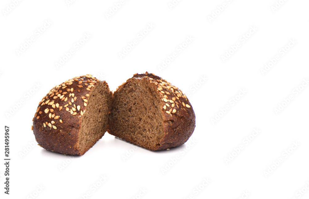 Malted bread with sesame isolated on white background. Sliced bread. Malted bread with sesame isolated on white background. Sliced bread.