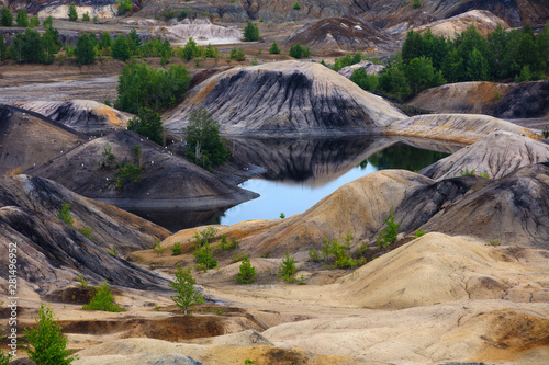 Obraz na plátně landscape of clay refractory mining hills with water