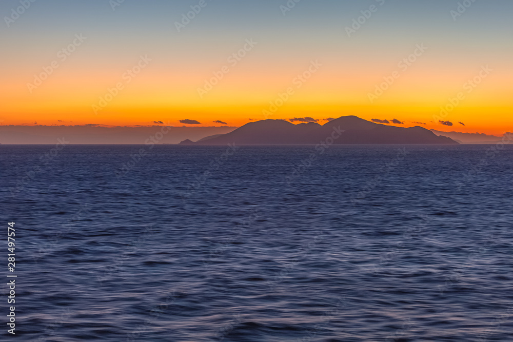 Beautiful profile of Aegean Sea islands at sunset