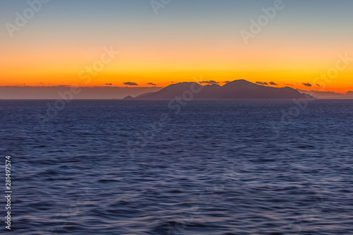 Beautiful profile of Aegean Sea islands at sunset