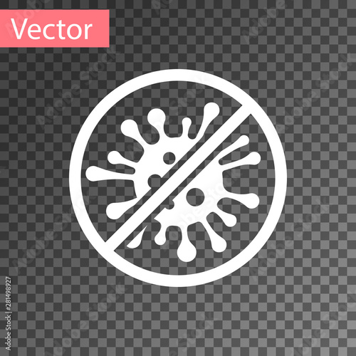 White Stop virus, bacteria, germs and microbe icon isolated on transparent background. Antibacterial and antiviral defence, protection infection. Vector Illustration