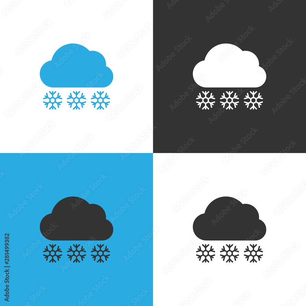 Set of four Cloud with snowfall icon Set of four Cloud with snowfall icon