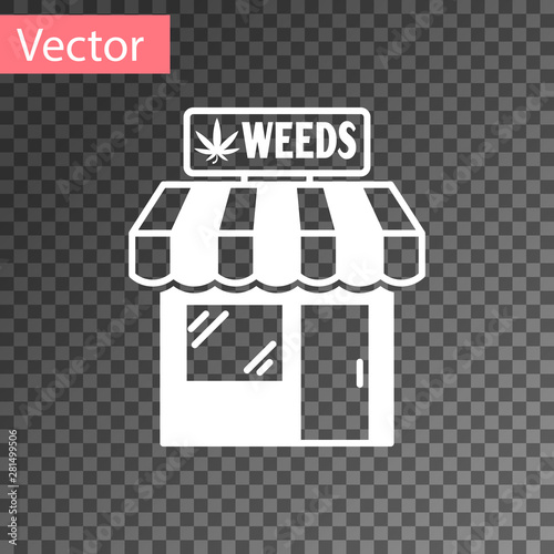 White Marijuana and cannabis store icon isolated on transparent background. Equipment and accessories for smoking, storing medical cannabis. Vector Illustration