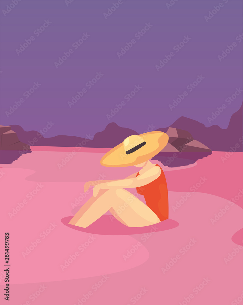 beautiful woman with swimsuit and hat summer time beautiful woman with swimsuit and hat summer time