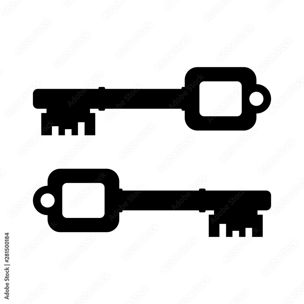 Vintage old door key, black icon. Key or access icon vector.