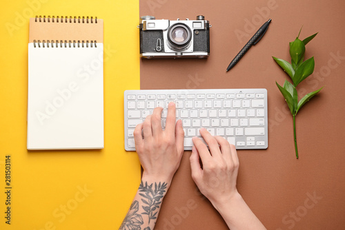 Female hands with PC keyboa...