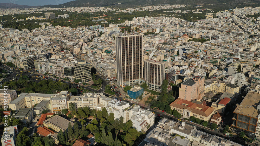 Aerial drone photo of Athens Metropolitan dense populated area in