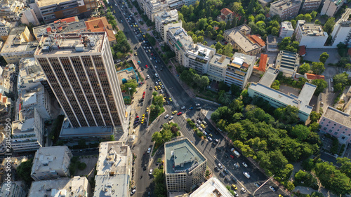 Aerial drone photo of Athens Metropolitan dense populated area in Kifisias and Alexandras avenues, Attica, Greece