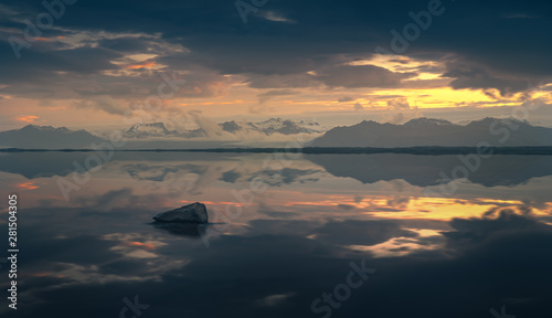 Stunning sunset near diamond beach on Iceland. © aboutfoto