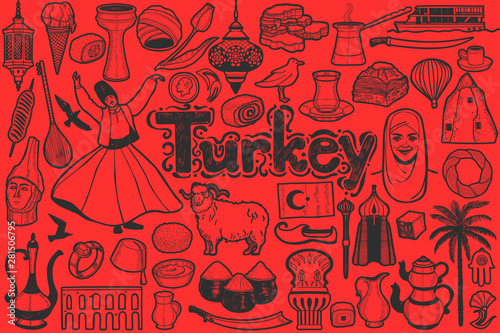 Isolated Turkish Symbols in Hand Drawn Style