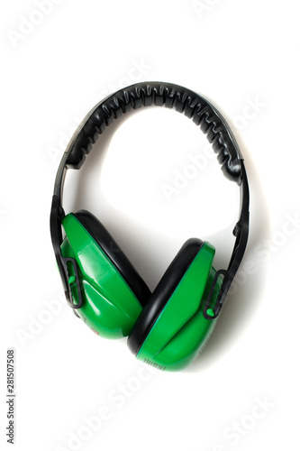 professional headphones against noise block the sound of ears vacuum white background. Protective ear muffs Isolated on a white background with clipping path