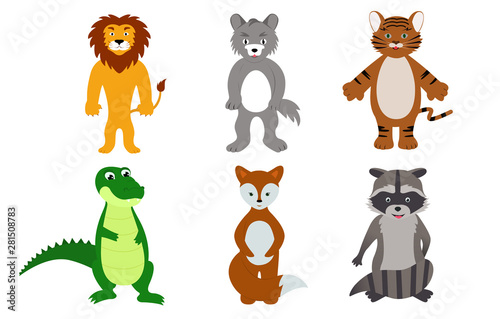 group of wild animals, kind characters, vector illustration