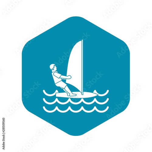 Man on windsurf icon. Simple illustration of man on windsurf vector icon for web