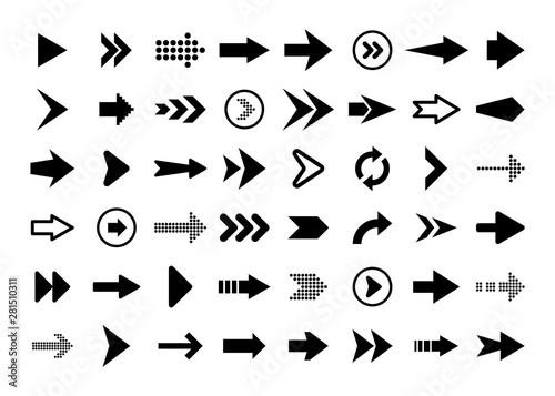 Black Arrows Set on White Background. Arrow, Cursor Icon. Vector Pointers Collection. Back, Next Web Page Sign. 