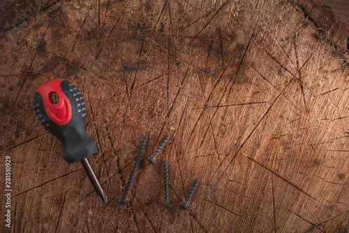 Phillips screwdriver on wooden background