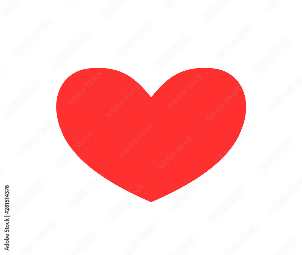Red heart sign isolated on white. Valentines day icon. Hand drawn shape. Vector illustration