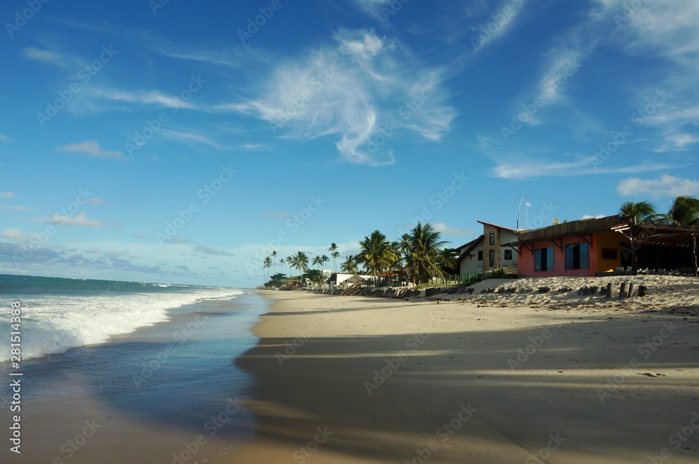 Beautiful beach and tropical sea. Wonderful beach nature, perfect view of exotic landscape, real sand and blue sky.