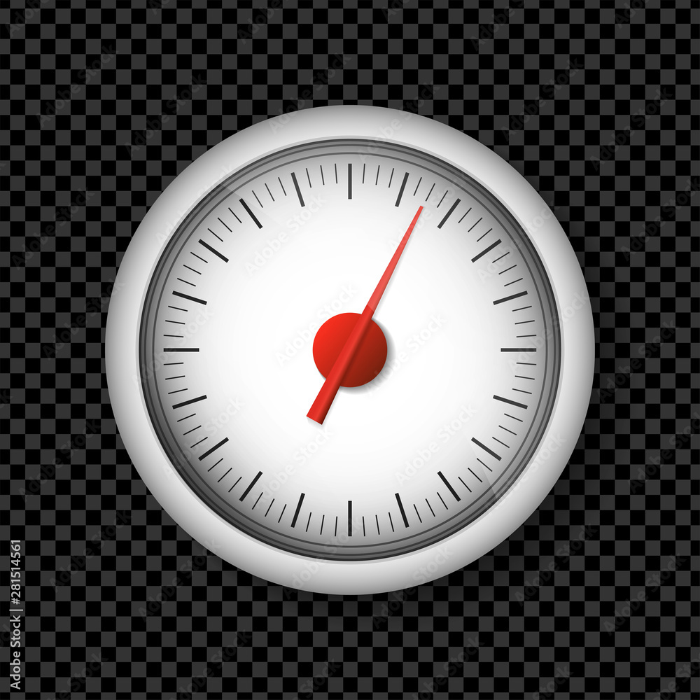 Realistic white speedometer isolated on transparent background. 3d timer watches. Sport car odometer with motor miles measuring scale. Deadline concept. Engine power concept template. Vector Realistic white speedometer isolated on transparent background. 3d timer watches. Sport car odometer with motor miles measuring scale. Deadline concept. Engine power concept template. Vector