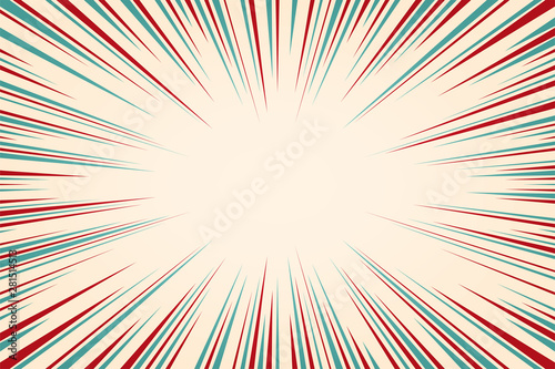 Vintage radial lines comics style backround. Manga action, speed abstract. Universe hyperspace teleportation background. Sunburst texture. Vector illustration