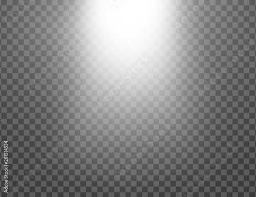 White glowing light explodes isolated on transparent background. Sun rays. Paradise glow. Realistic decoration effect. Vector illustration