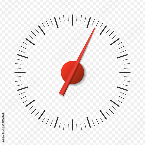 Realistic speedometer isolated on transparent background. 3d timer watches. Sport car odometer with motor miles measuring scale. Deadline concept. Engine power concept template. Vector