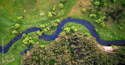 Obraz na plátne Aerial landscape - wild river in summer