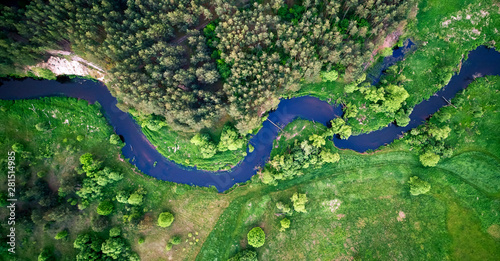 Aerial landscape - wild river in summer photo