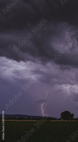 Dark Strong Thunder Clouds with Lighting Panorama View with field