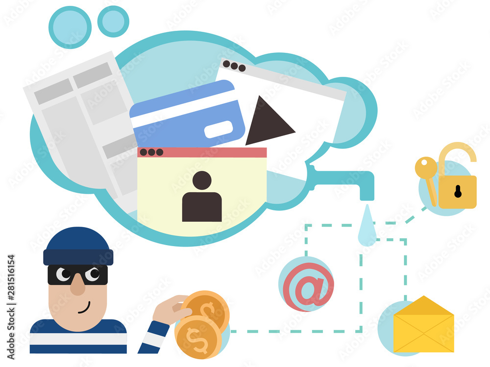 Electronic data theft flat style illustration Electronic data theft flat style illustration