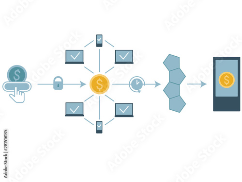 Blockchain flat style illustration on white