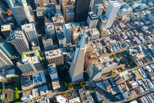 Downtown San Francisco aerial view of skyscrapers