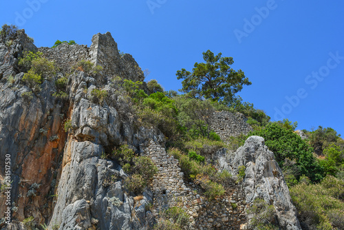 Castle ruins on a rock in the tropics