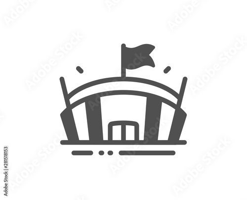 Arena with flag sign. Sports stadium icon. Sport complex symbol. Classic flat style. Simple arena icon. Vector