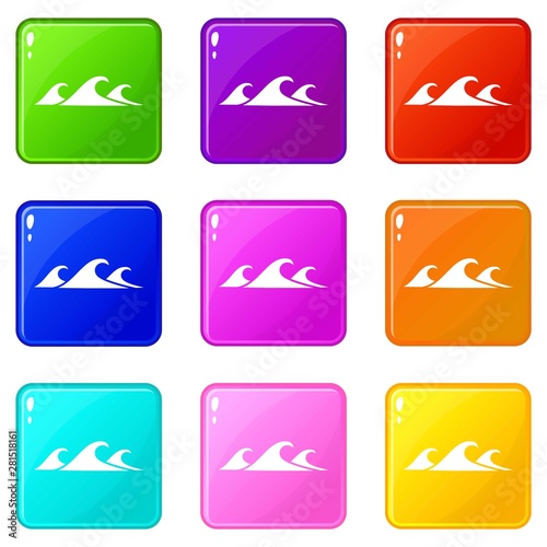 Small sea wave icons set 9 color collection isolated on white for any design