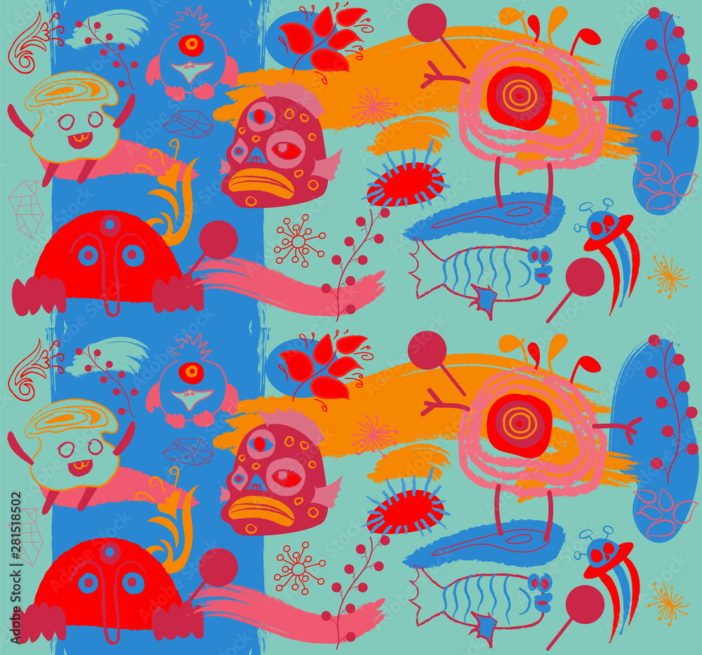 Monsters pattern flat color design Monsters pattern flat color design